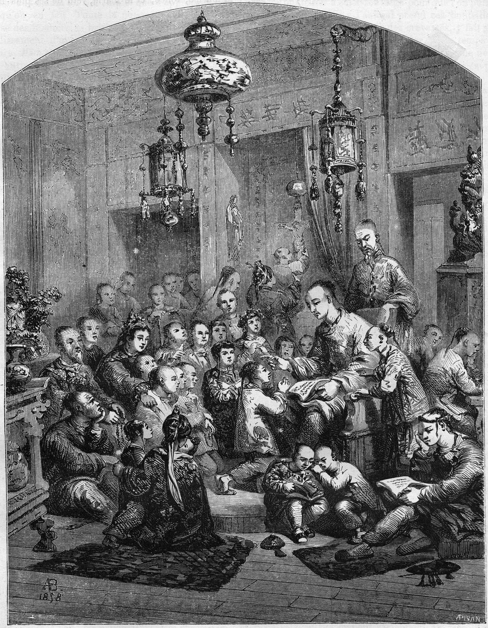 Une école en Chine en 1858. - Unknown artist