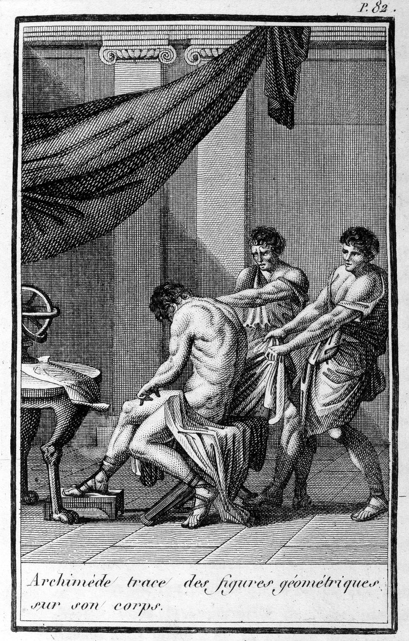 Archimède trace des figures géométriques sur son corps. - Unknown artist