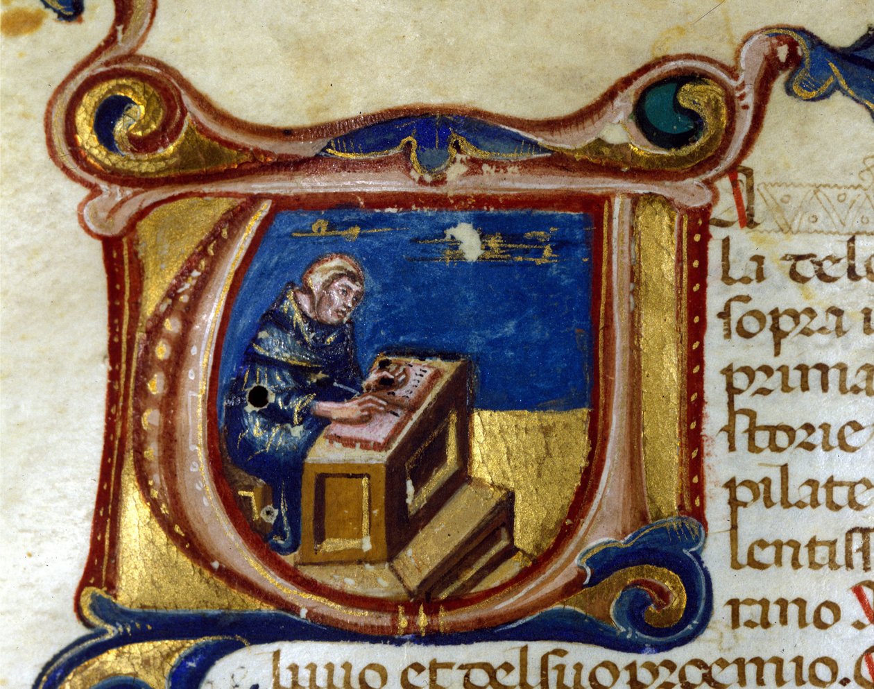 Moine copiste dans son scriptorium, enluminure - Unknown artist