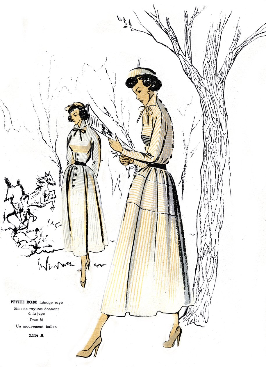 Mode française, petite robe à rayures. - Unknown artist