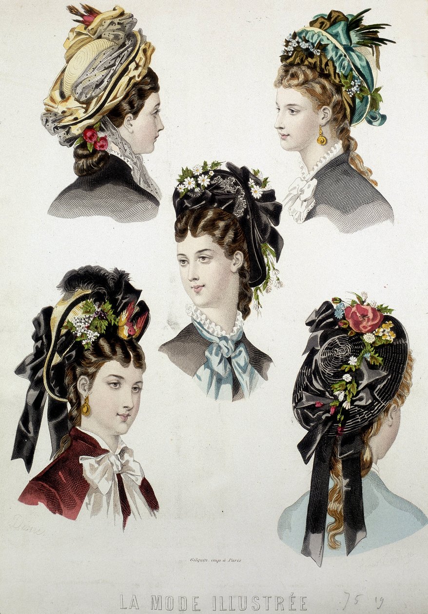 Coiffures de dames - gravure, fin du XIXe siècle - Unknown artist