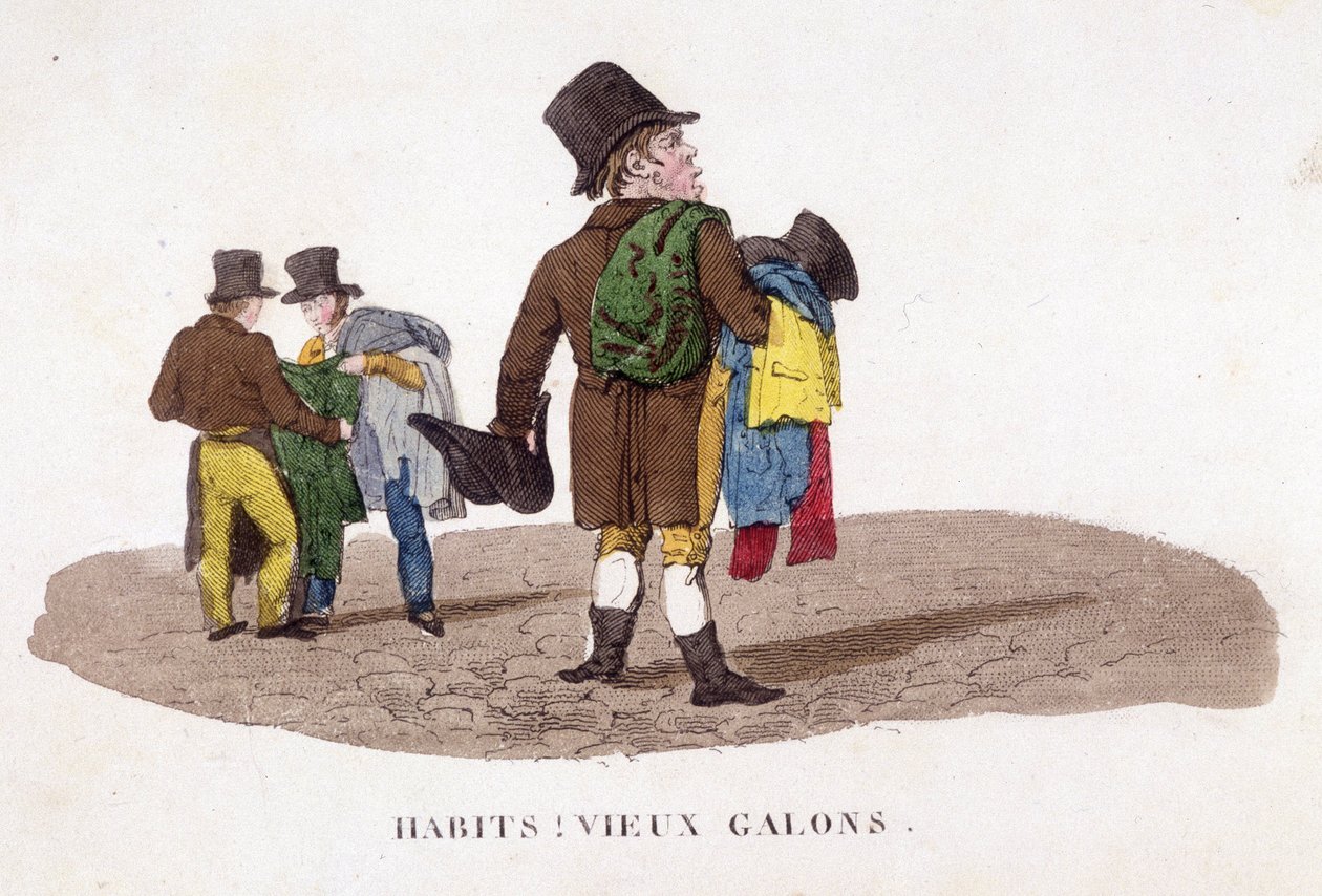 Homme vendant des vêtements dans la rue - Unknown artist