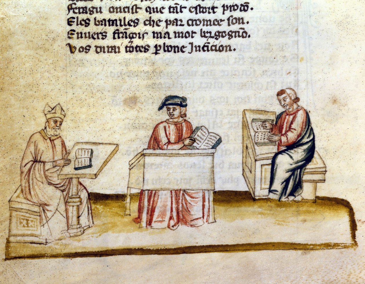 Moines étudiant dans un monastère, manuscrit miniature - Unknown artist