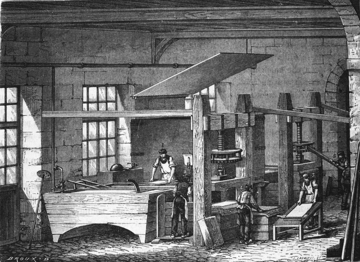Fabrication du papier au XIXe siècle. - Unknown artist
