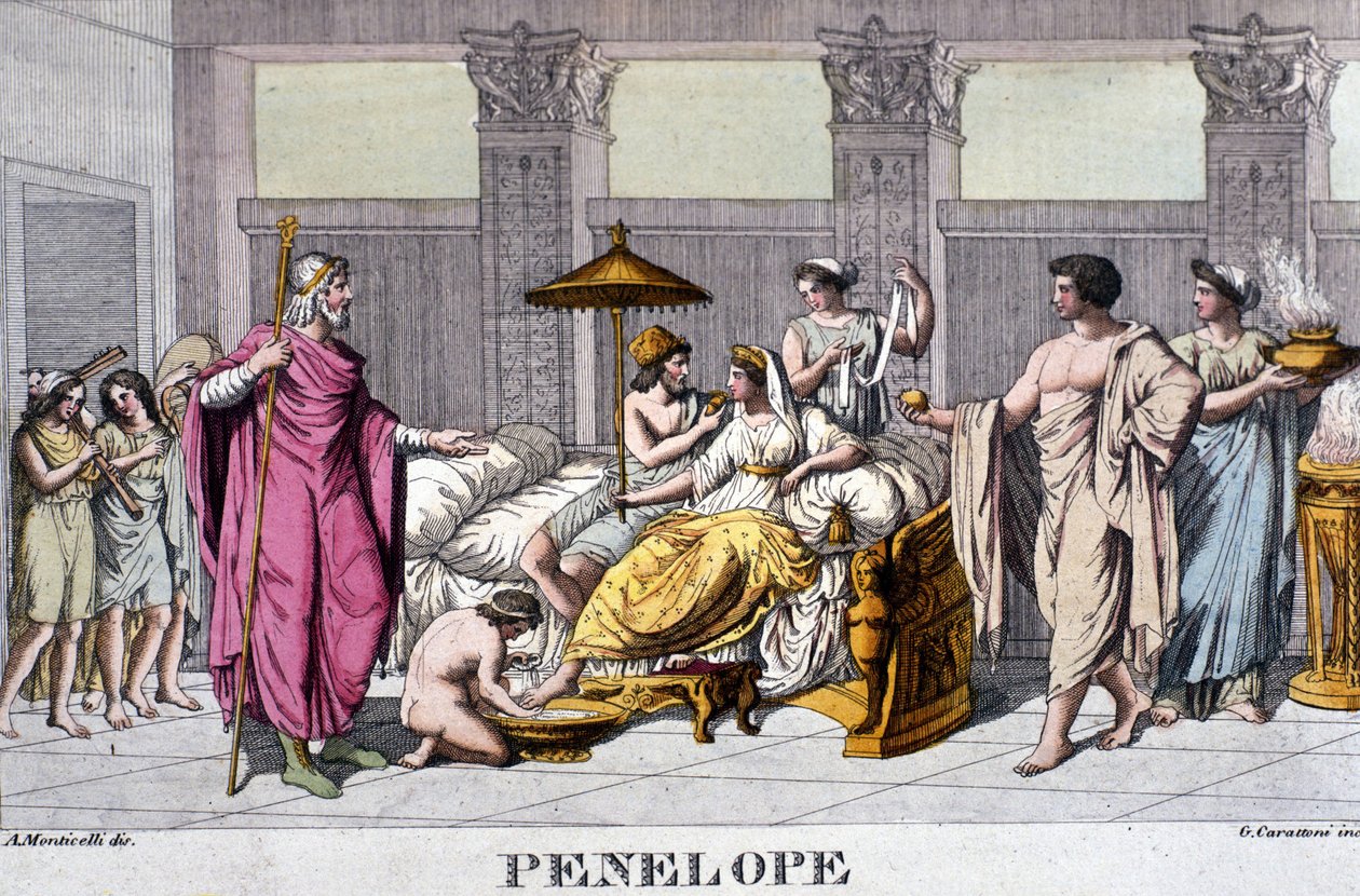 Pénélope dans son palais. Gravure du 19e siècle. - Unknown artist