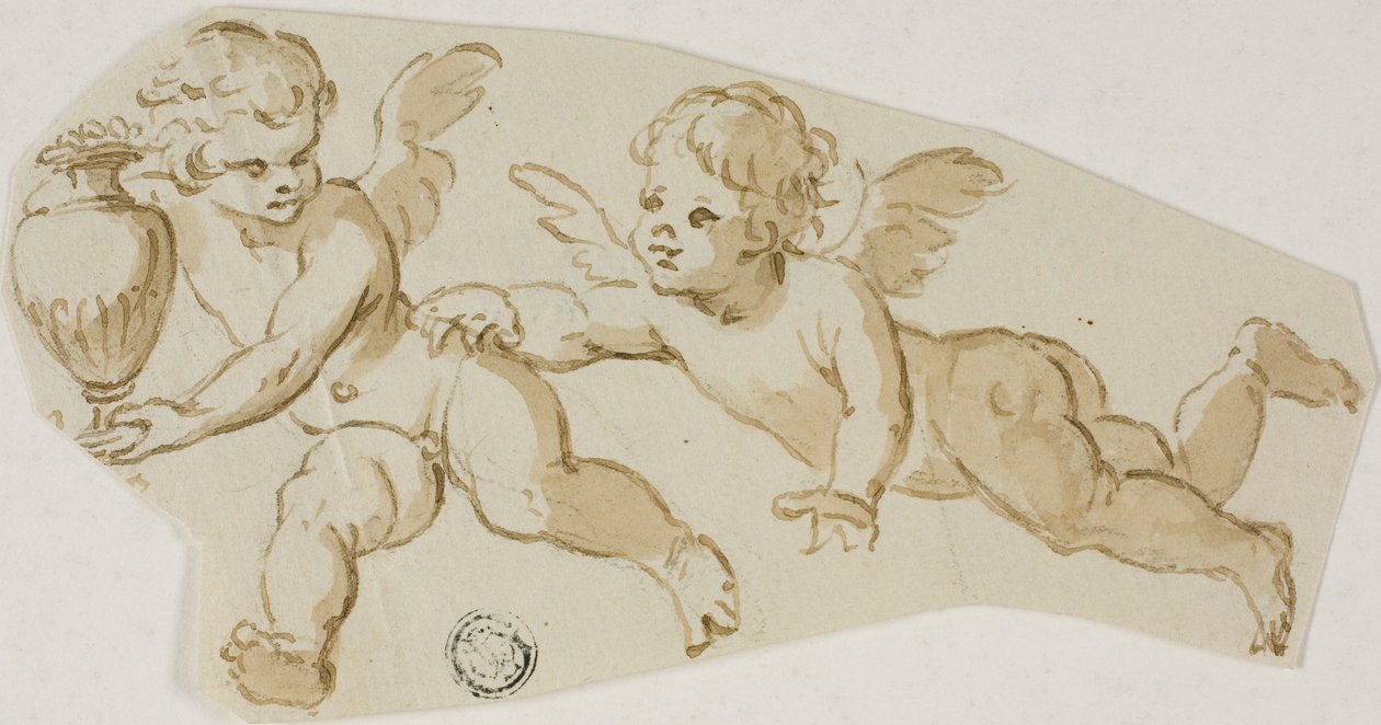 Putto poursuivant un autre Putto portant un vase - Unknown Italian