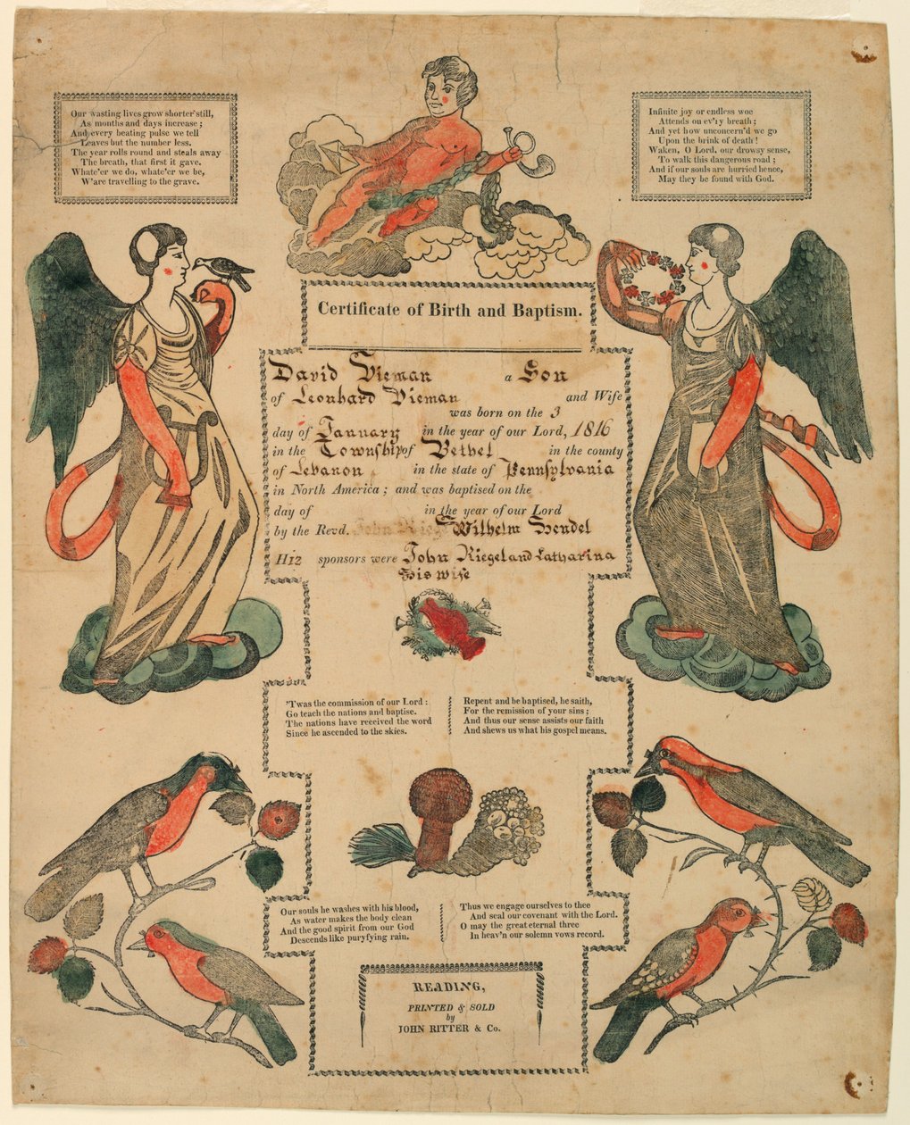 Fraktur, Acte de baptême [Birth Certificate], 1816 - Unknown artistUnknown artist