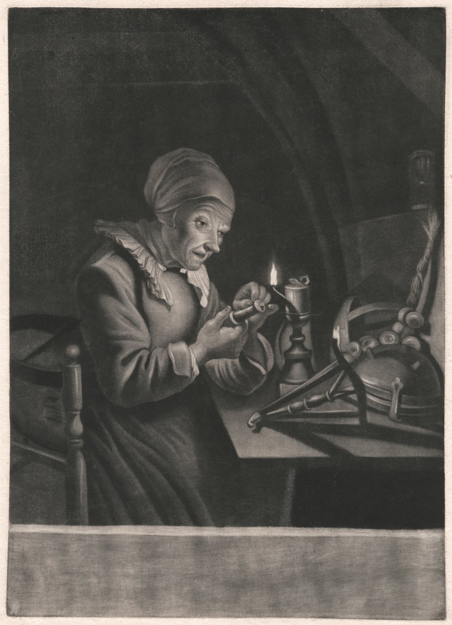 Une vieille femme répare son rouet - Unknown artist