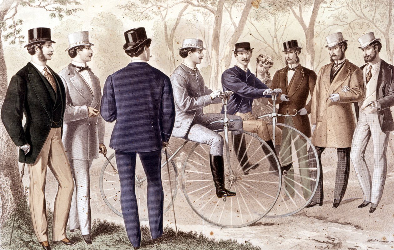 Balade à vélo. Gravure. 1870. - Unknown artist
