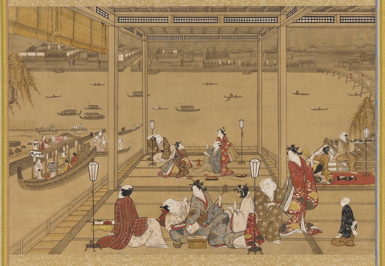 Gaieté dans une maison de thé au bord de la rivière - Unknown artist