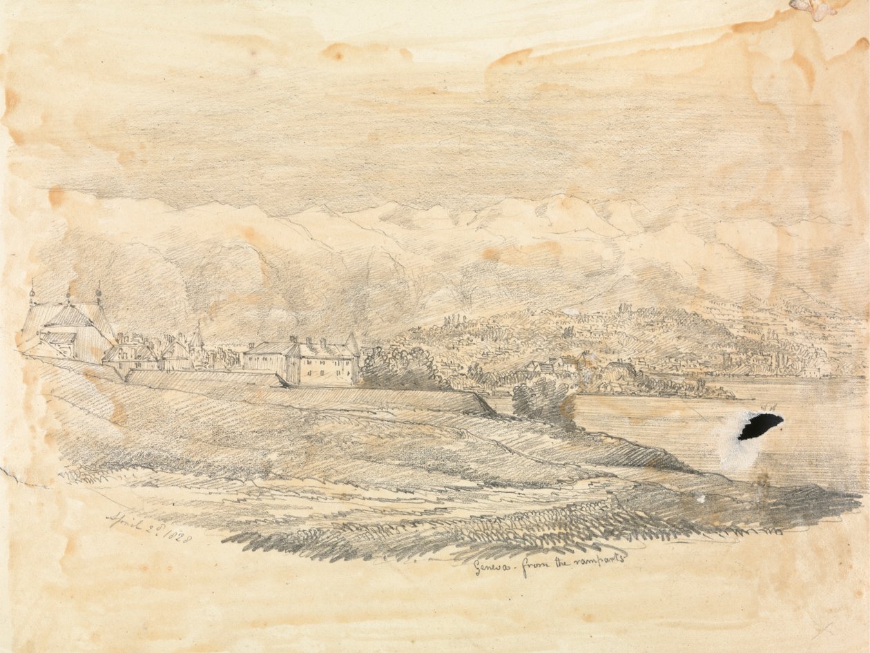Genève avec montagnes au loin - Unknown artist
