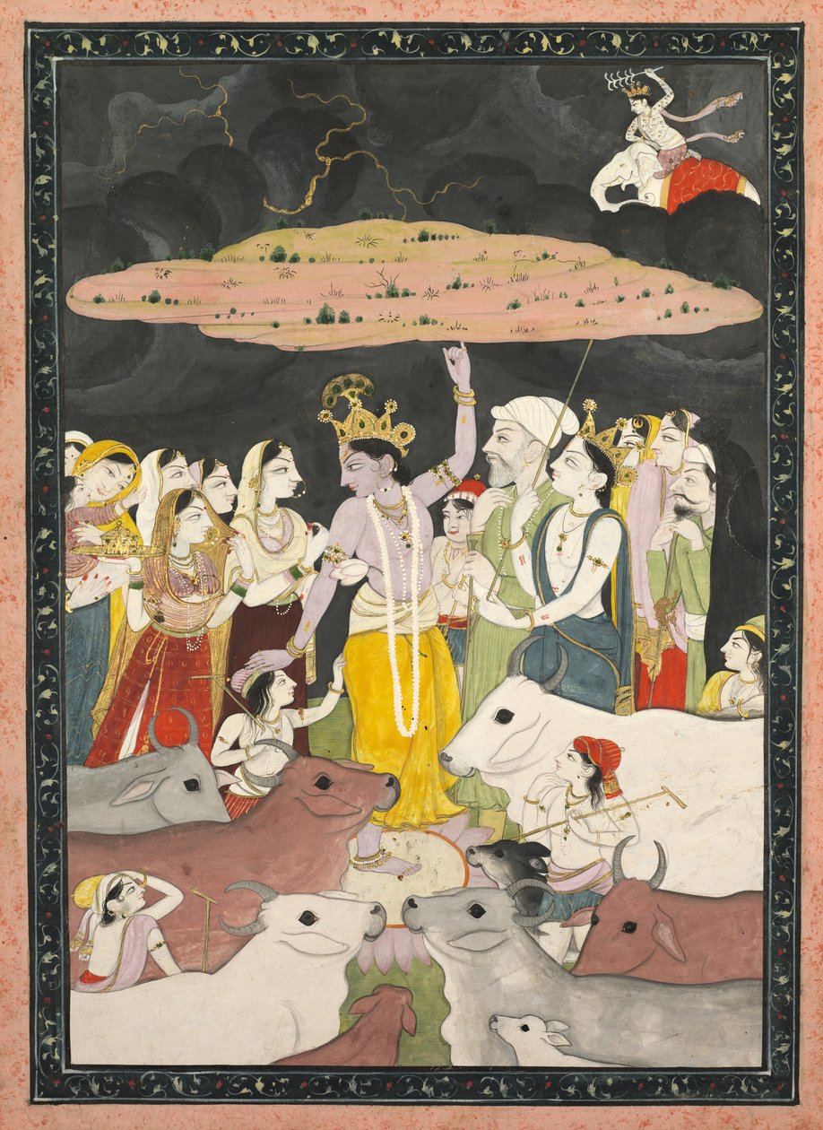 Krishna levant le mont Govardhan - Unknown artist