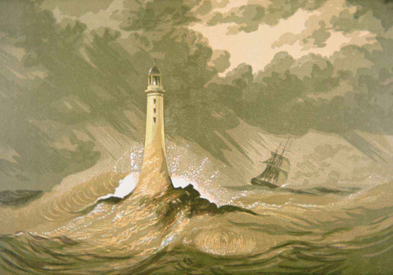 Phare avec navire à voile - Unknown artist