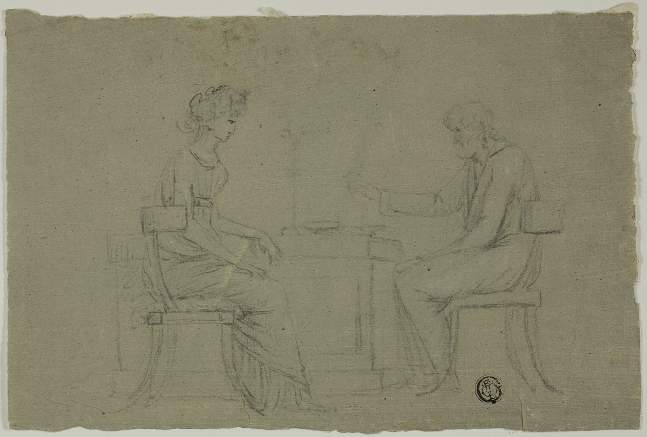 Homme et femme assis à une table - Unknown artist