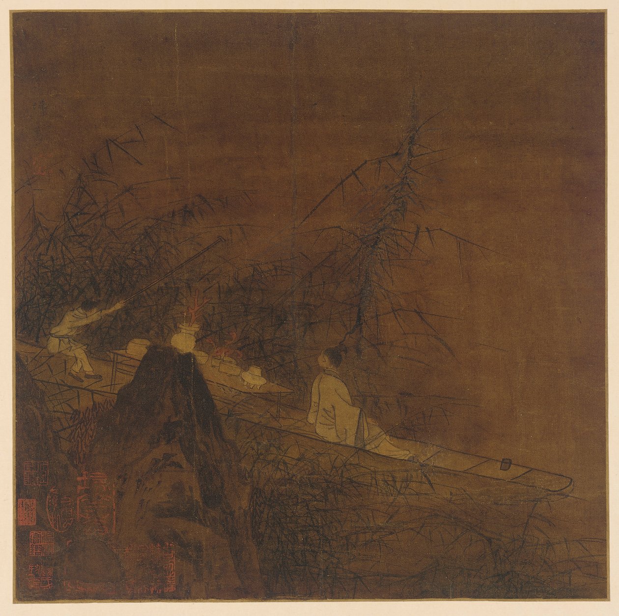 Scène de rivière : un bateau parmi les bambous sauvages - Unknown artist