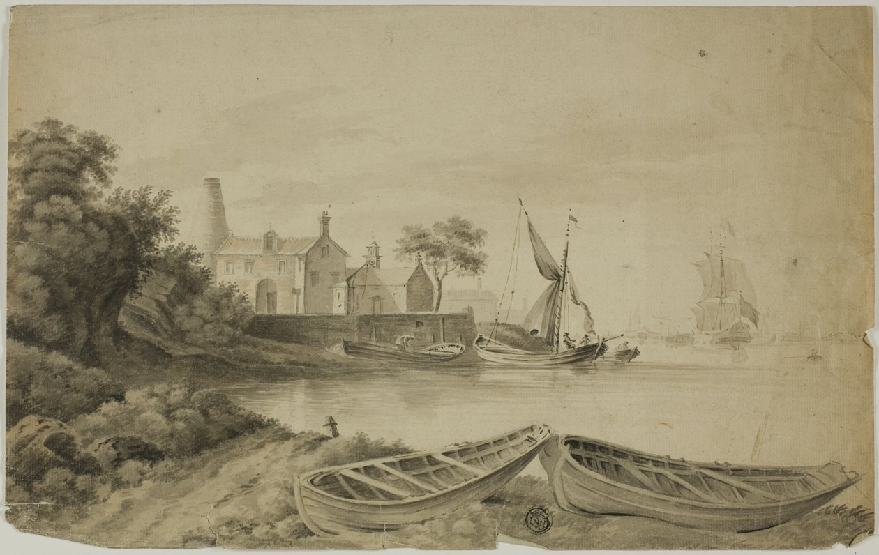 Petit port hollandais avec des navires - Unknown artist