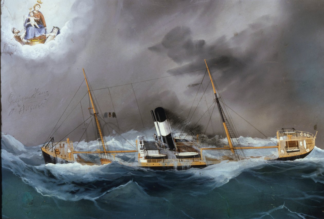 Bateau à vapeur dans une tempête. - Unknown artist