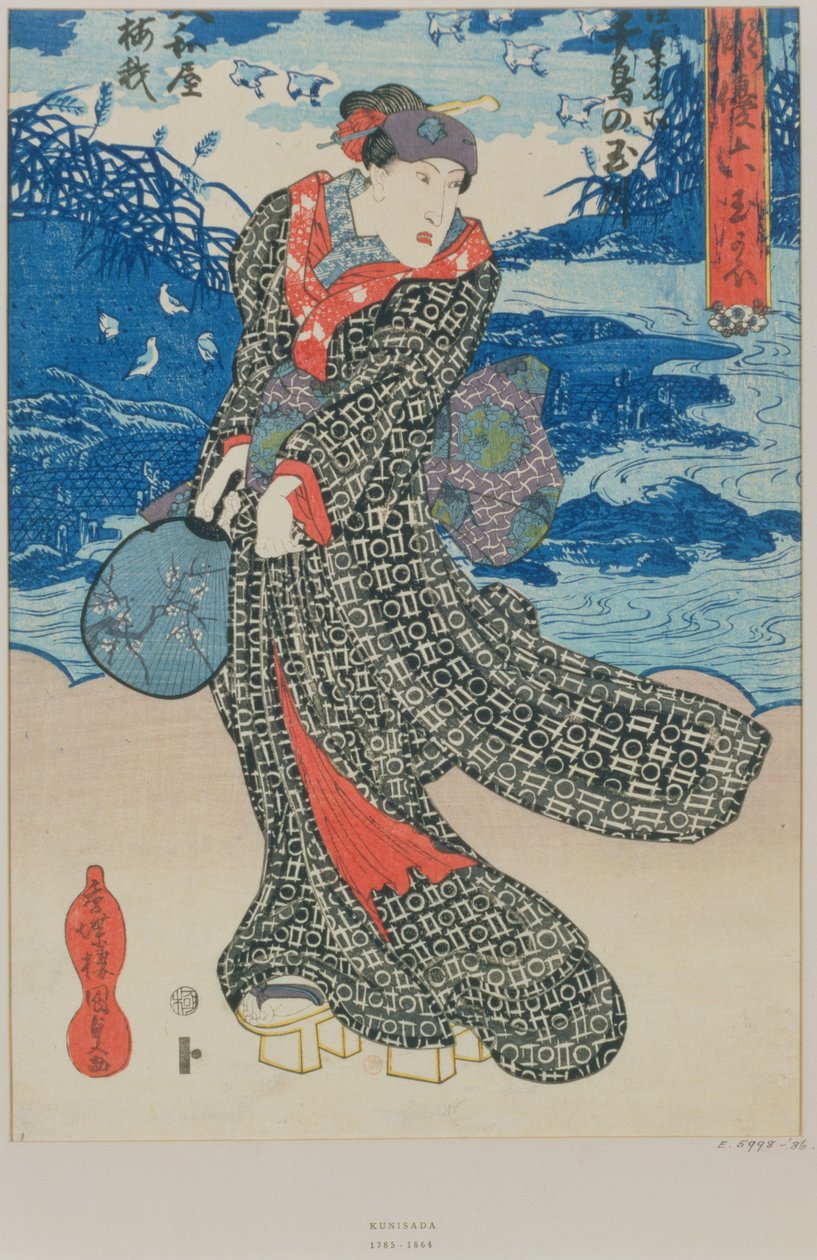 Femme japonaise près de la mer - Utagawa Kunisada
