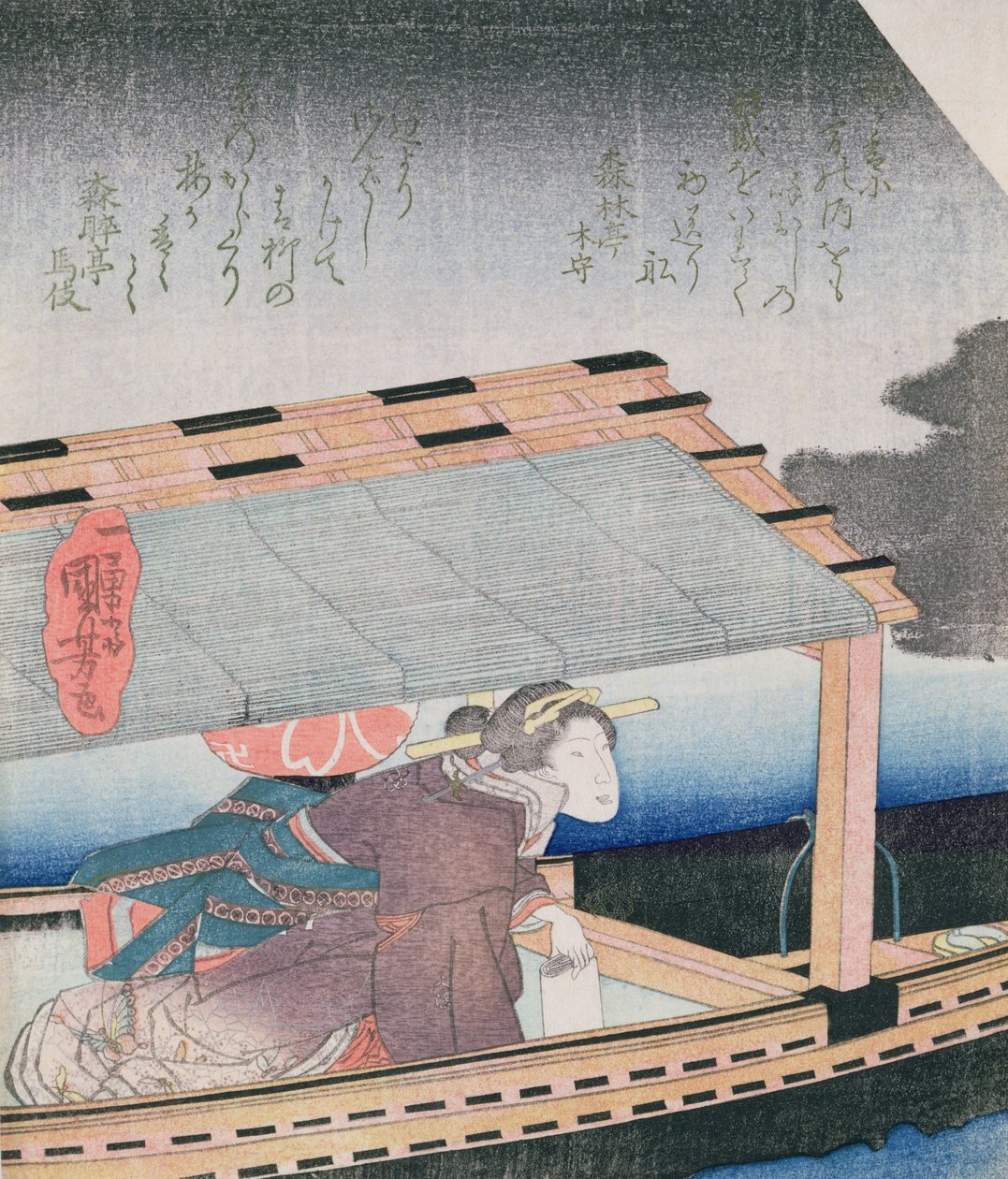 Fille dans un bateau la nuit - Utagawa Kuniyoshi