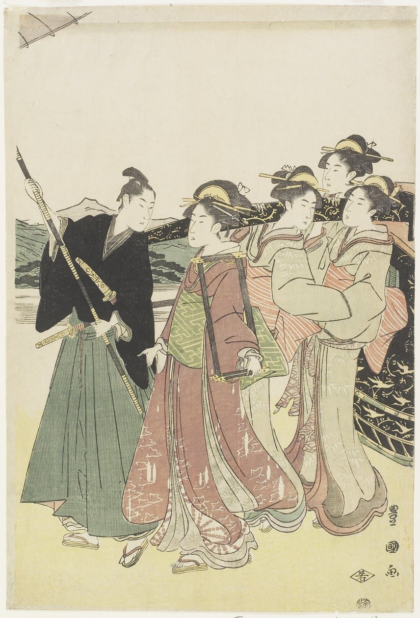 Oiran (courtisane de haut rang) voyageant comme un Mitate de la procession Daimyo, fin XVIIIe-début XIXe siècle - Utagawa Toyokuni