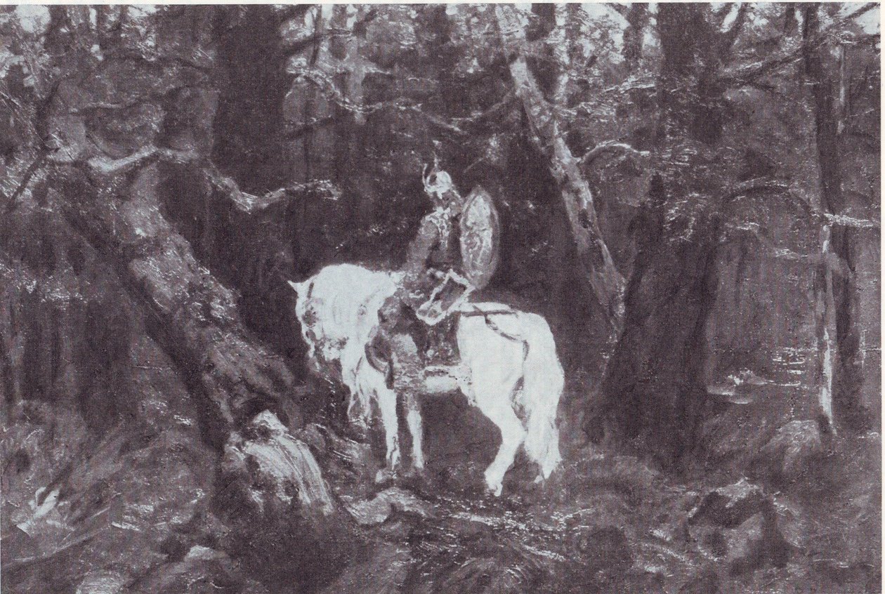 En réflexion (Chevalier à cheval entrant dans une forêt dense) - V.Vasnetsov