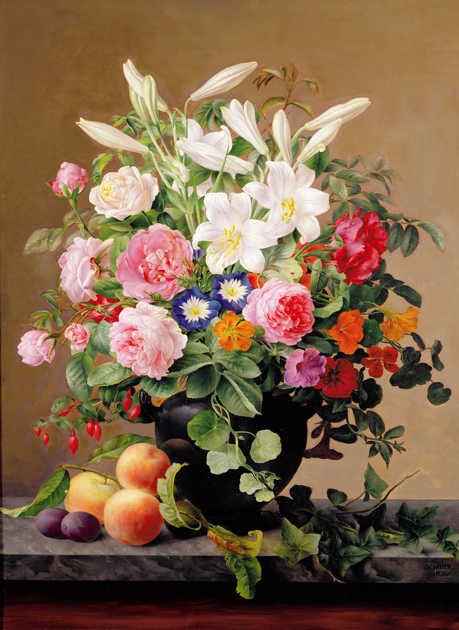Nature morte avec fleurs et fruits - V. Hoier