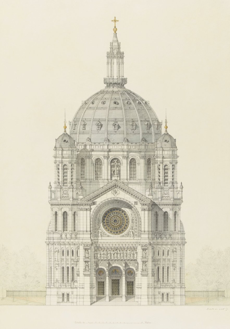 Église Saint-Augustin, Paris, élévation de la façade principale - Victor Baltard