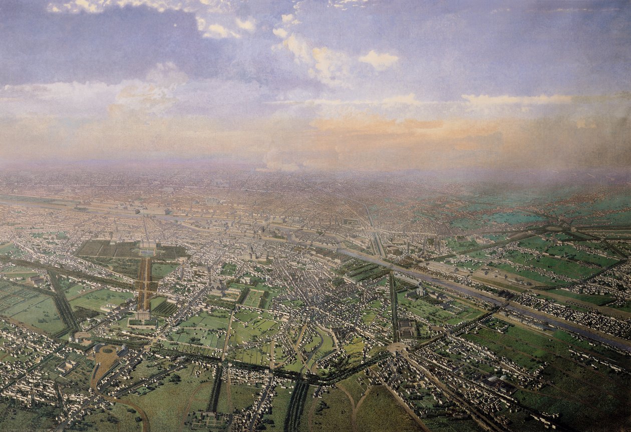Vue générale de Paris depuis une montgolfière, 1855 (détail) - Victor Navlet