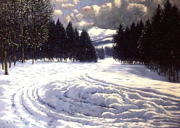 Traces de Traîneau dans une Clairière Enneigée - Victor Olgyai