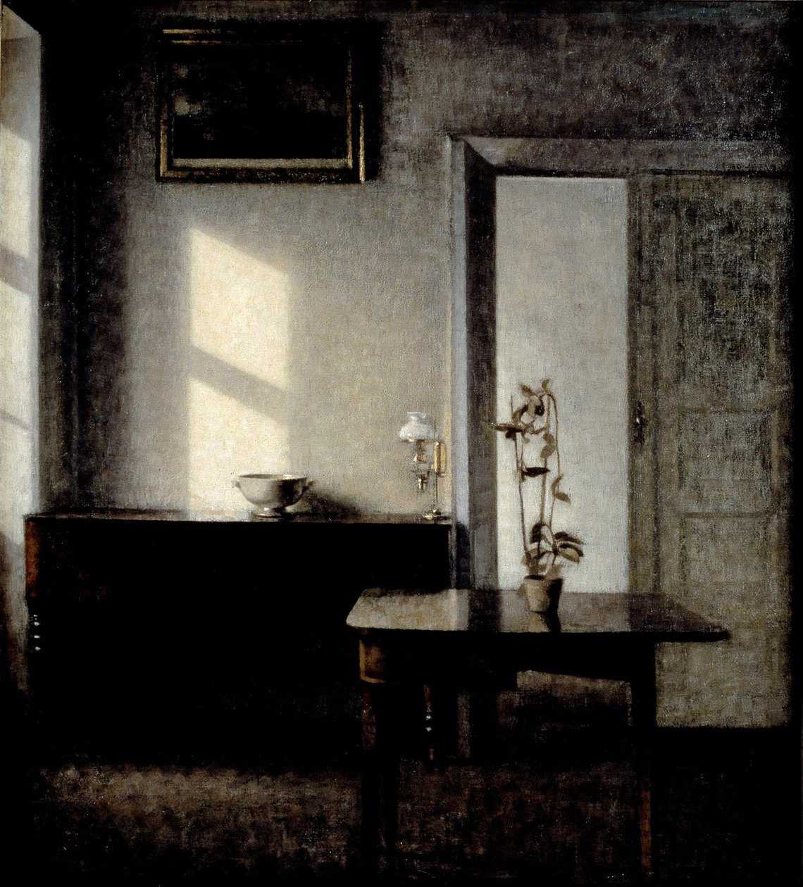 Intérieur avec plante en pot sur table à cartes, Bredgade 25 - Vilhelm Hammershi