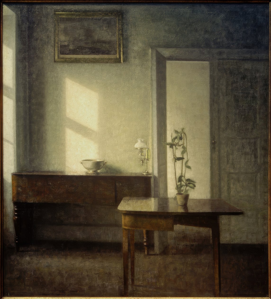 Intérieur avec plante en pot - Vilhelm Hammershoi