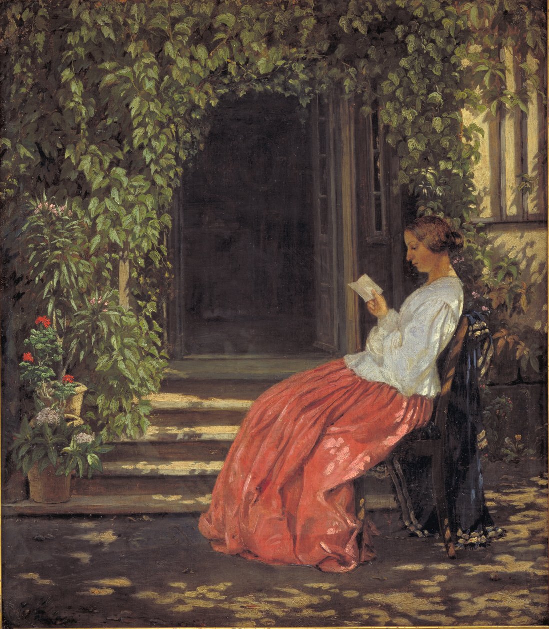 Dame lisant devant une porte de jardin - Vilhelm Kyhn