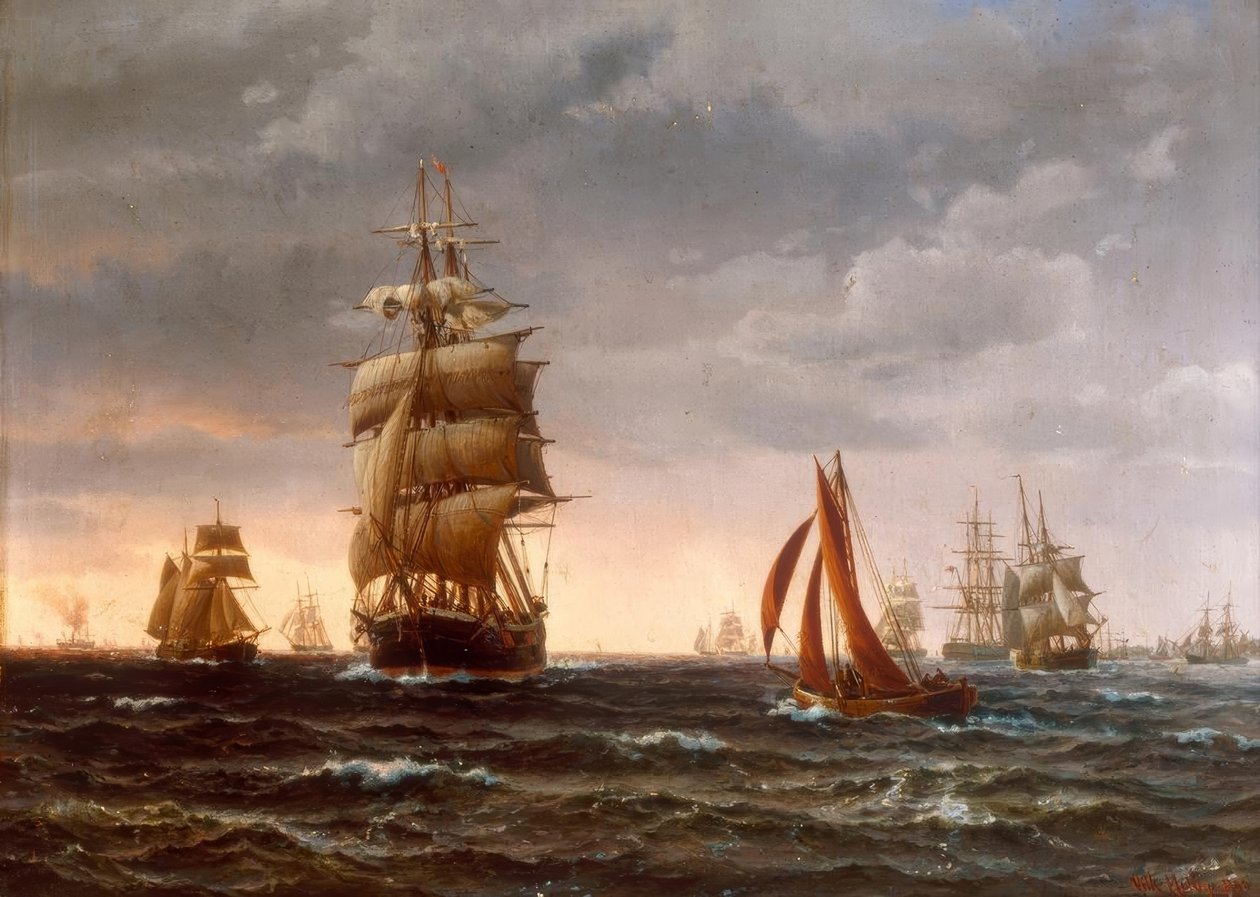 Navires en mer agitée - Vilhelm Melbye
