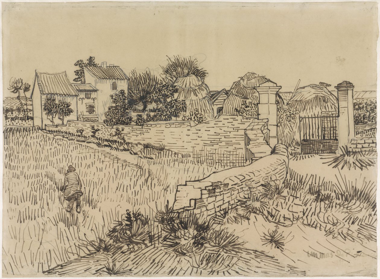 Ferme en Provence, c.1888 (plume sur papier) - Vincent van Gogh