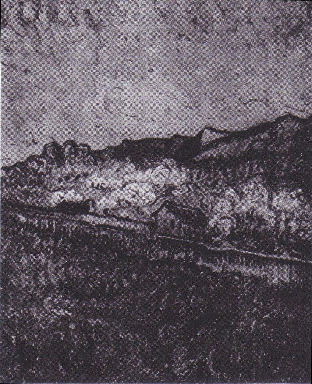 Champ clôturé avec vue sur un paysage montagneux - Vincent van Gogh