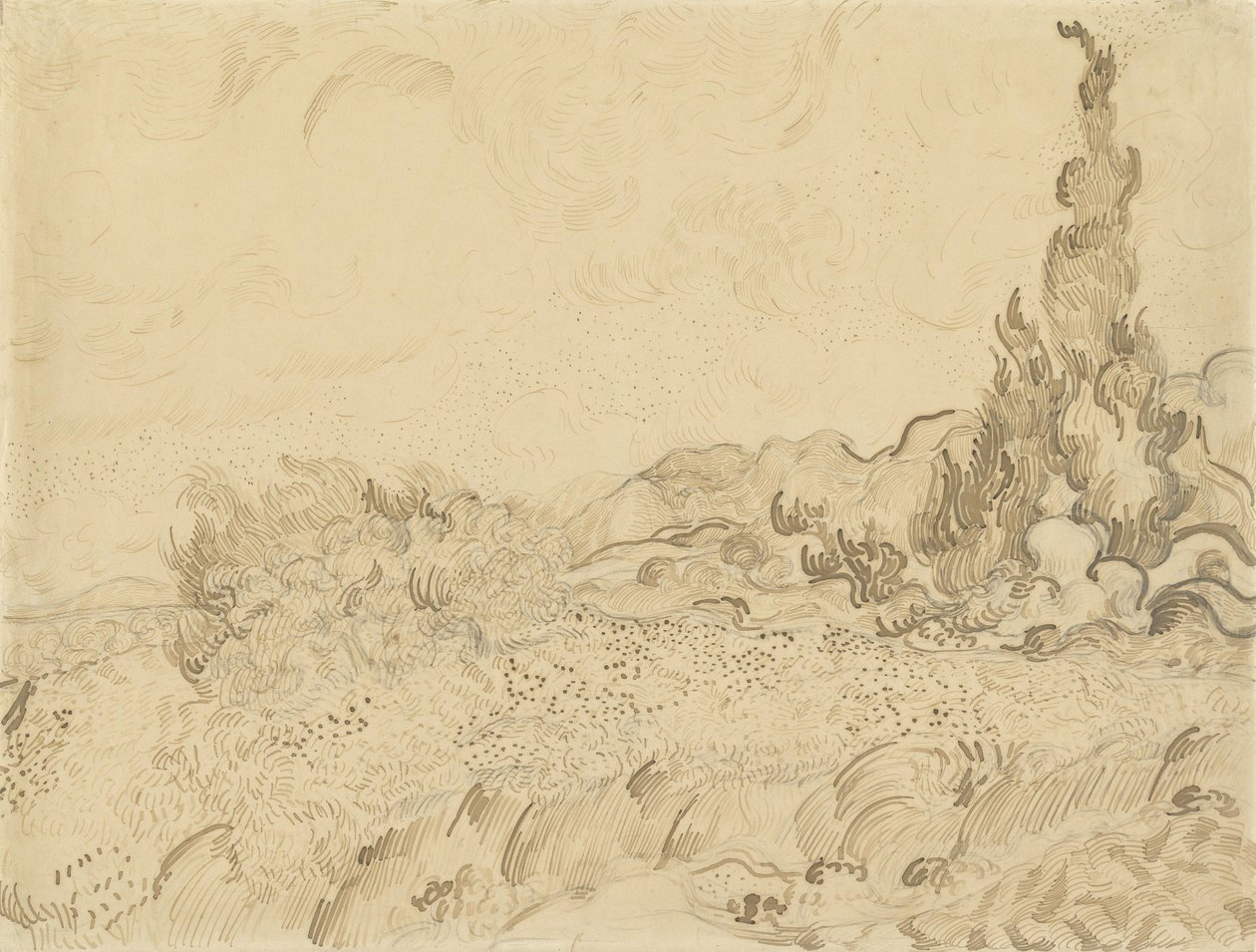 Champ de blé avec des cyprès - Vincent van Gogh
