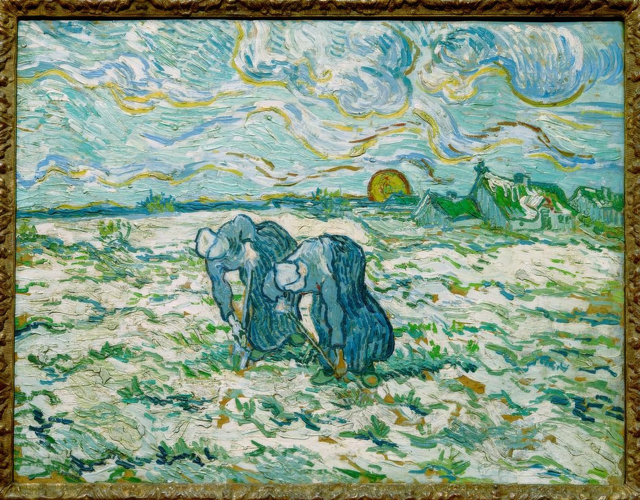 Deux paysannes creusant dans un champ enneigé - Vincent van Gogh