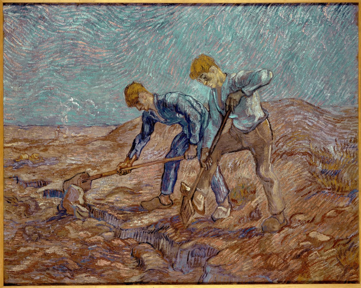 Deux paysans creusant après le millet - Vincent van Gogh