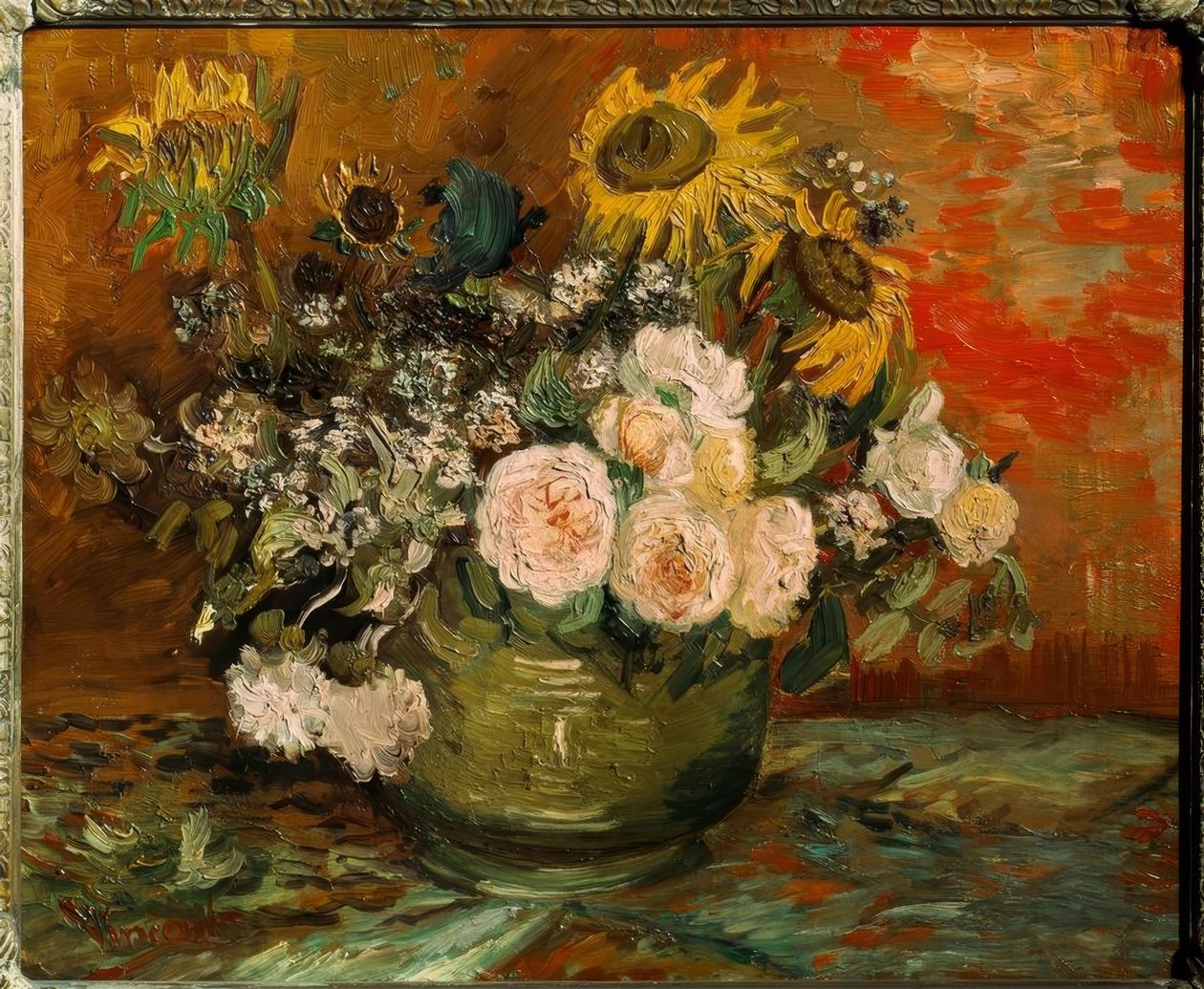 Roses et tournesols - Vincent van Gogh