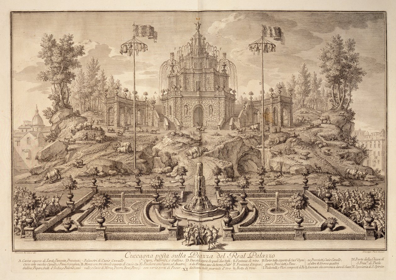 La Cuccagna, de Narrazione delle Solemni Reali Feste, gravé par Giuseppe Vasi (1710-82), publié en 1749 - Vincenzo dal Re