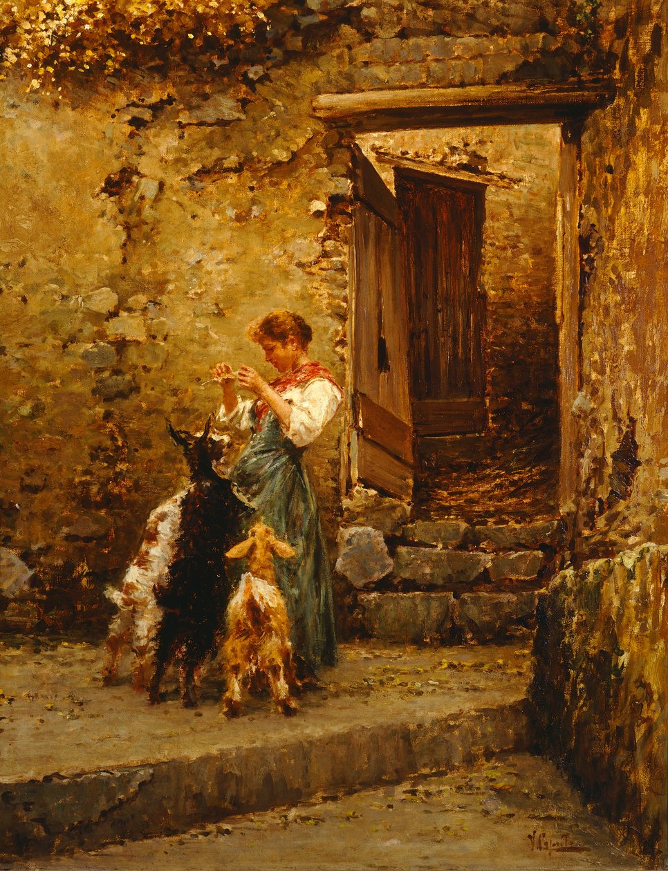 Paysanne avec des chèvres - Vincenzo Caprile