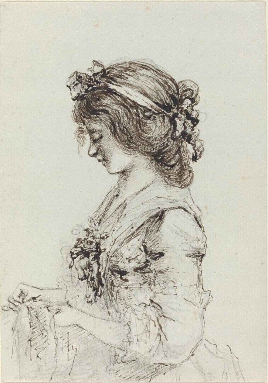 Une jeune femme cousant [recto] - Vivant Denon