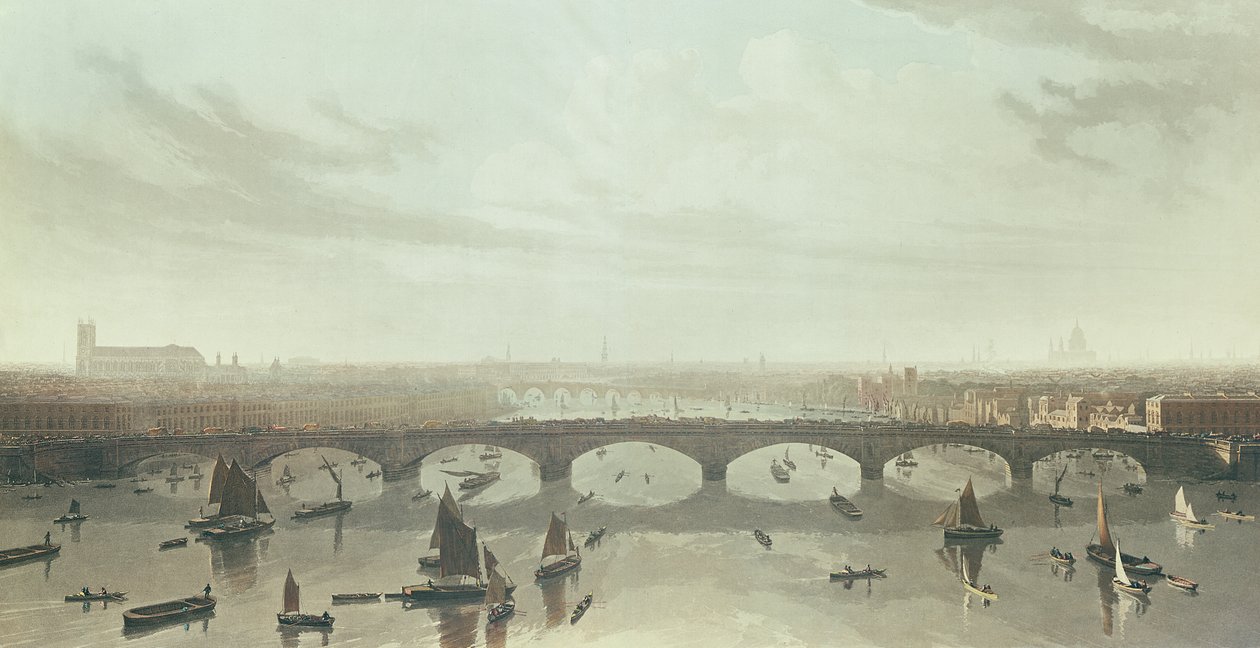 Vue du pont en construction sur la Tamise à Vauxhall, 1810 - W Daniel