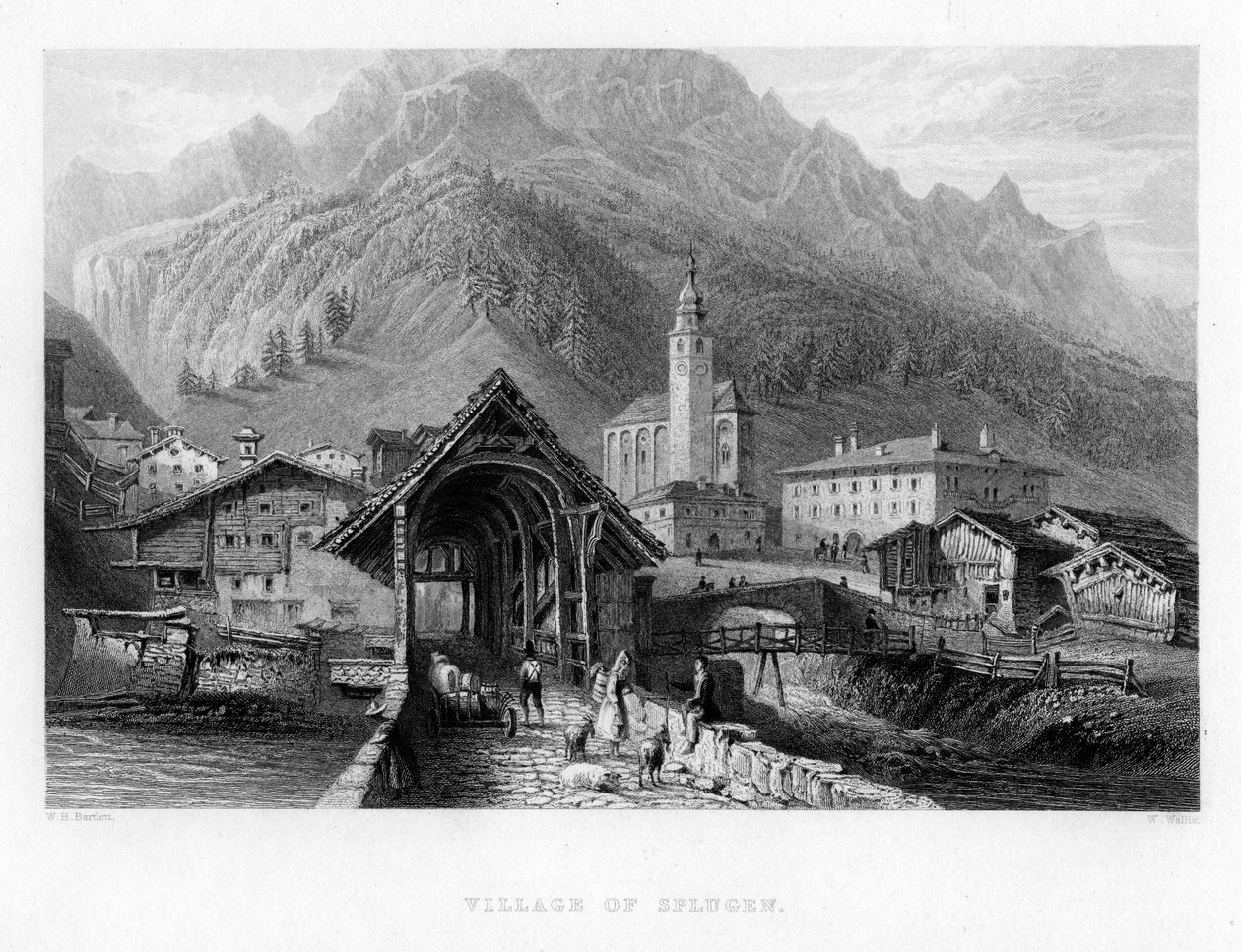 Village de Splügen, Suisse, 1834 - W. Wallis