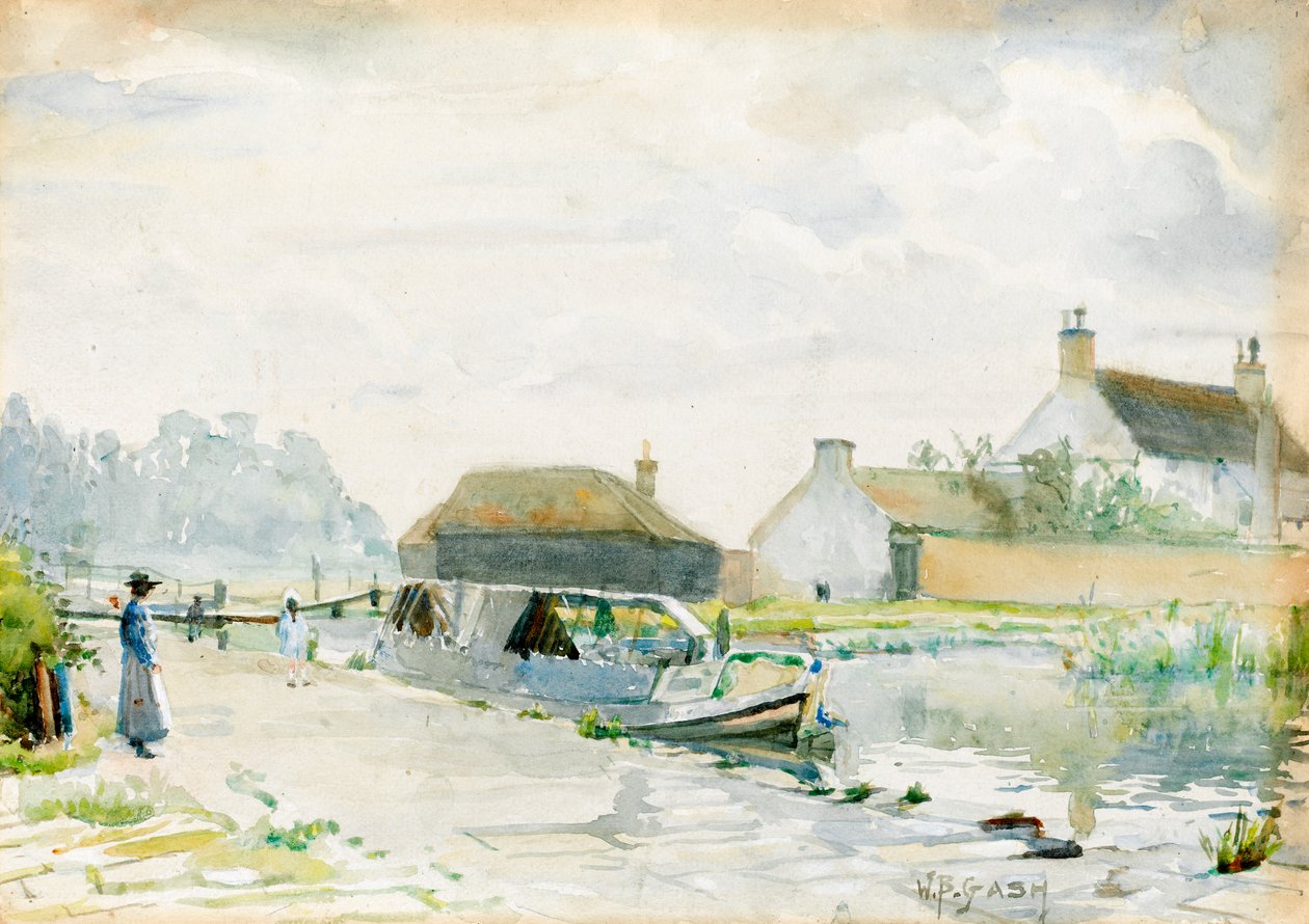 Une péniche près du chemin de halage, probablement sur la Trent près de Nottingham - Walter Bonner Gash