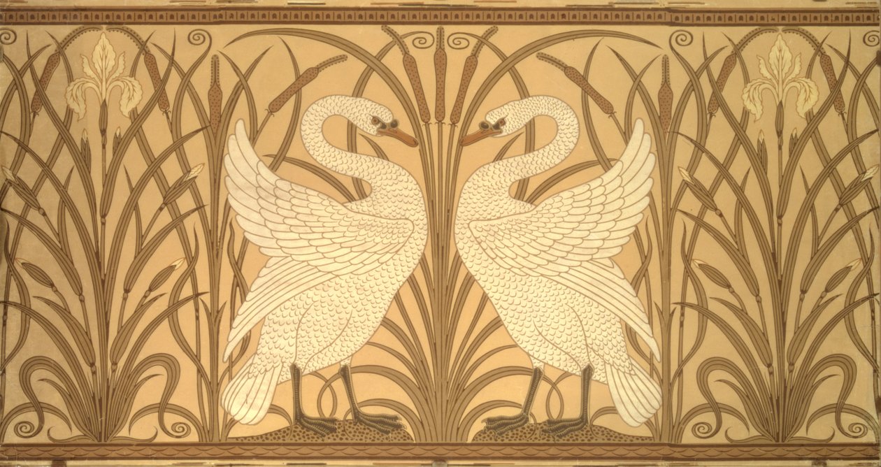Conception de papier peint avec des cygnes - Walter Crane