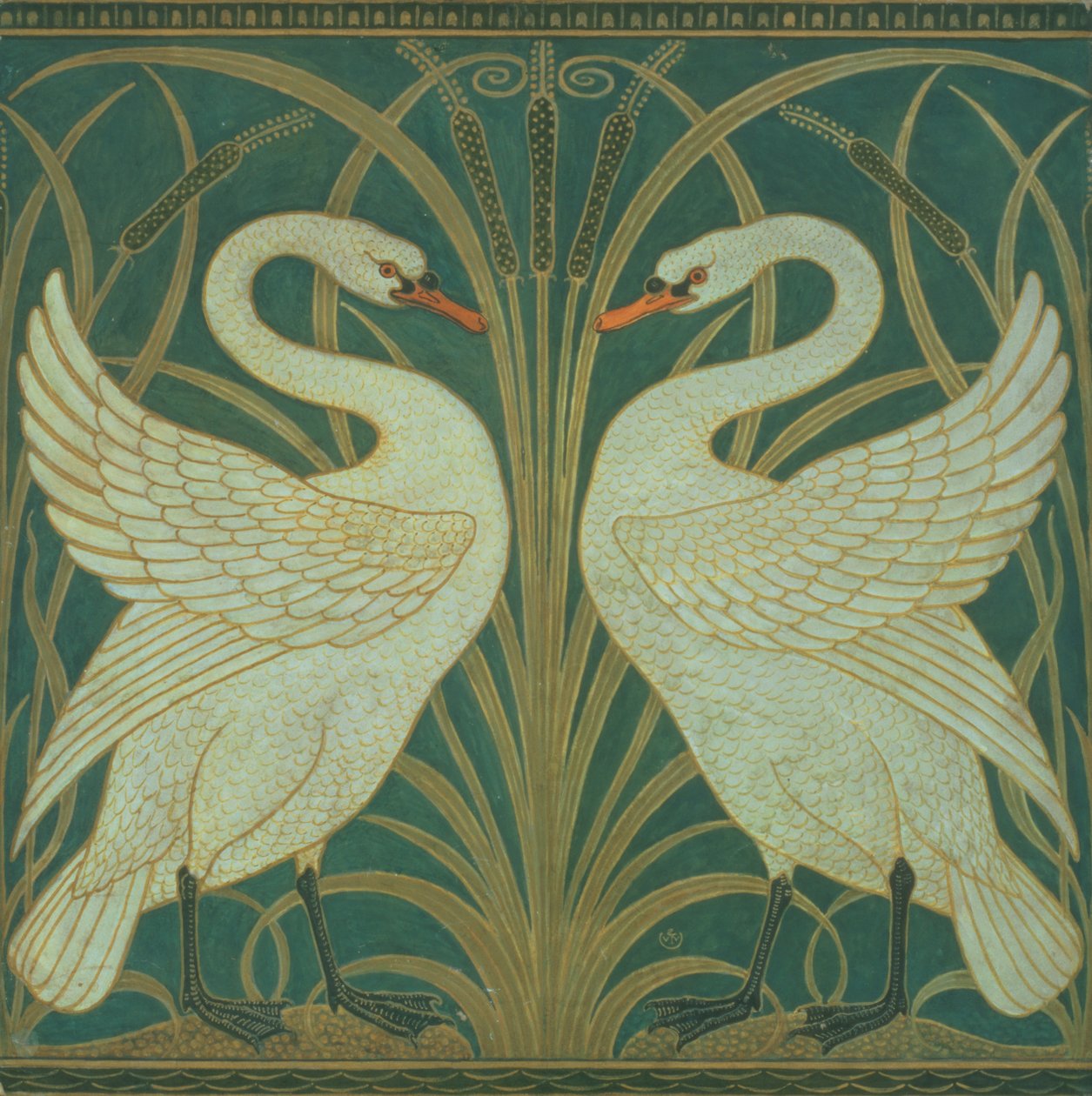 Conception de papier peint pour panneau de Cygne, Jonc et Iris - Walter Crane