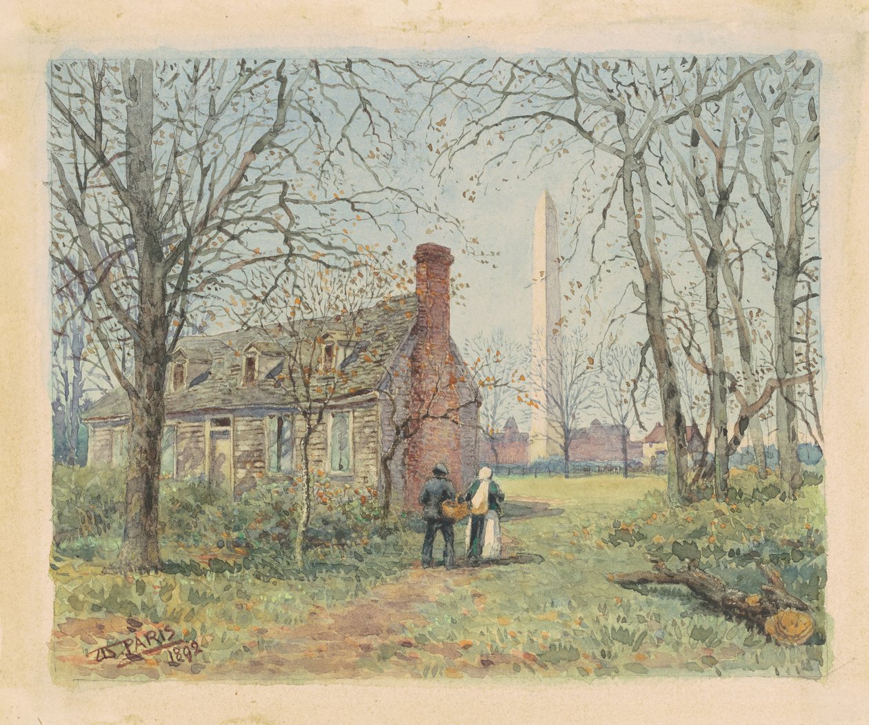 Cottage de David Burns et le Monument de Washington, Washington D.C., 1892 - Walter Paris