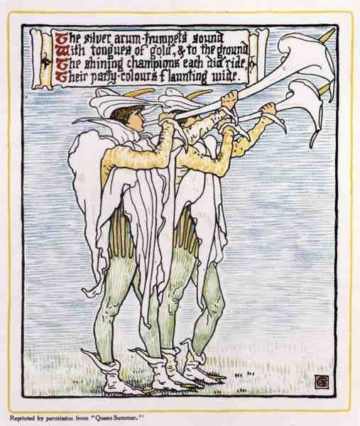 Trompettistes avec des lys, de Queen Summer - Walter Crane