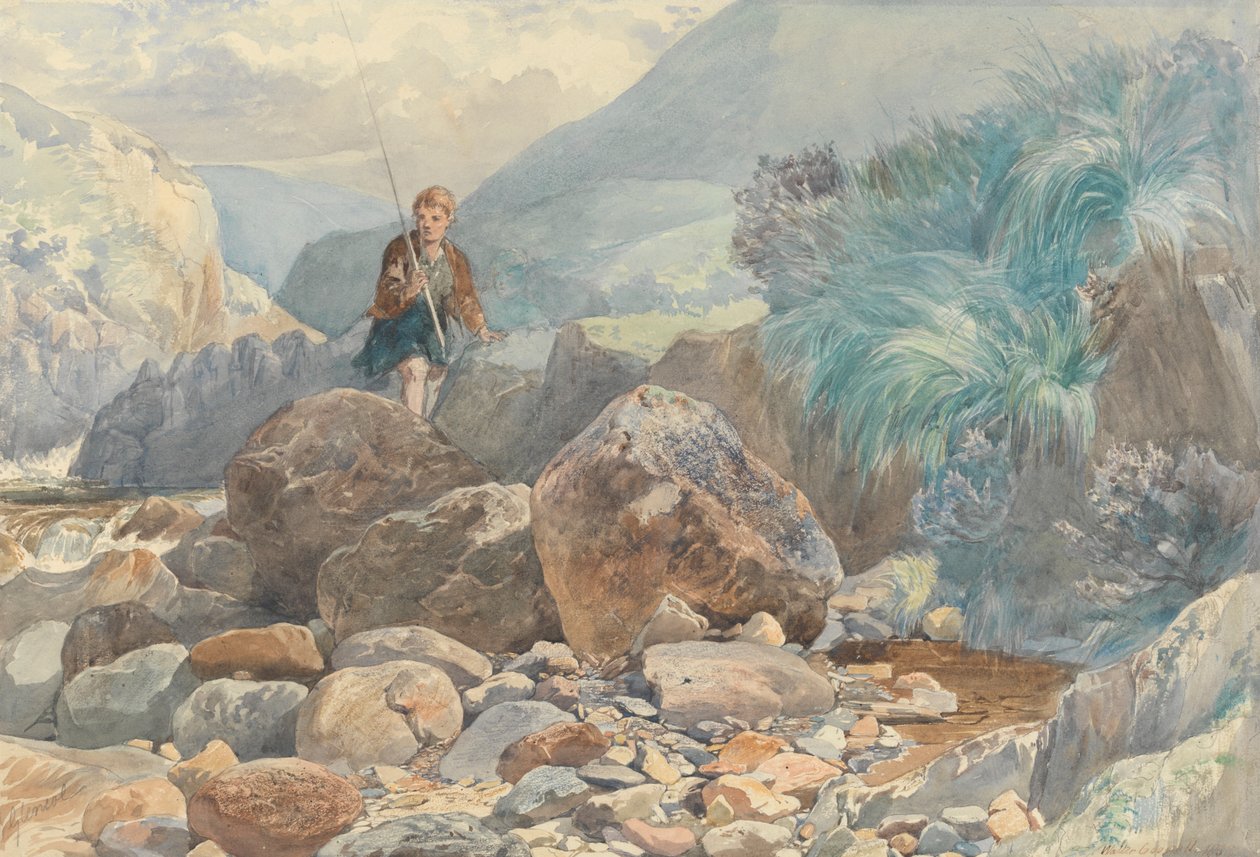 Glencoe : Un berger traversant un ruisseau - Walter Goodall